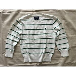 Polo Ralph Laurent Sweater Boys 4T White Green Blue Striped Crewneck Pullover